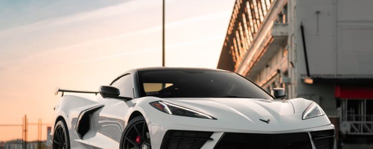 White Corvette in the sunset